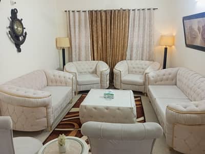 7 seater sofa with table 2 chairs with table 2 stool  total 11 seats