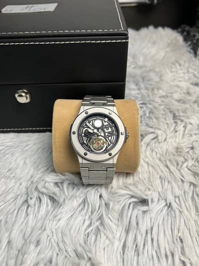 Premium Black Skeleton Men's Wrist Watch luxury stainless steel watch