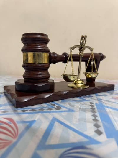 Brass Wooden Gavel Set with Justice Scale, Judge/Auction Gavel