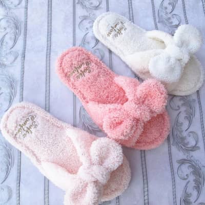 Women Soft Fuzzy Bow Slippers - Cozy & Non-Slip House Chappal