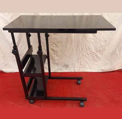 Adjustable Laptop Table Black With Wheels & Two Shelf