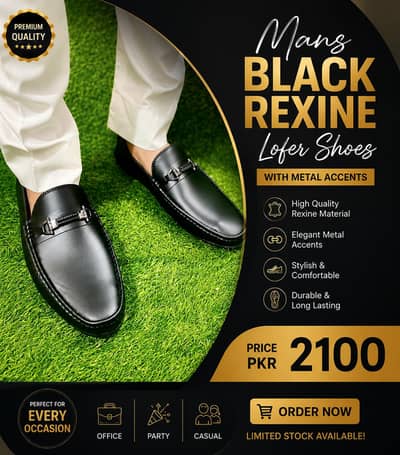 man's black Rexine lofer shoes with metal accents