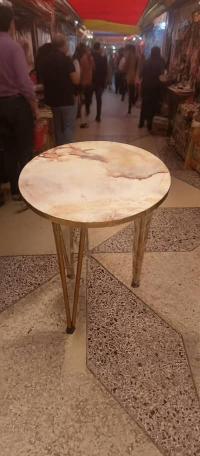 Brand New Round Side Table - Marble Top + Golden Legs