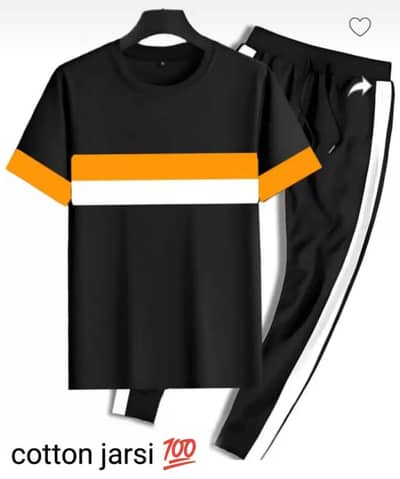 Men Black Cotton Track Suit with Orange Stripes