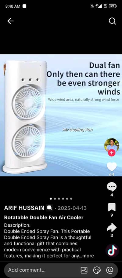 Rotatable Double Fan Air Cooler | Dual Fan Spray Cooler