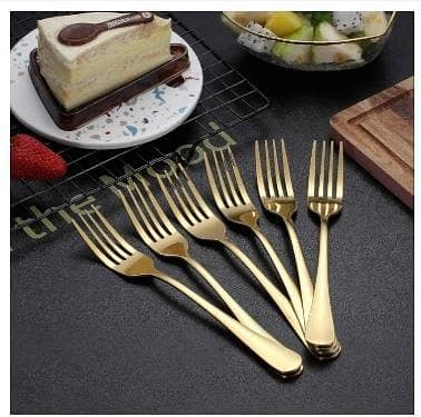 Gold Dinner Fork 6 Pieces, Stainless Steel Forks Gold Mirror Polished Stainless Steel Forks Food Grade Cutlery AYD Imported