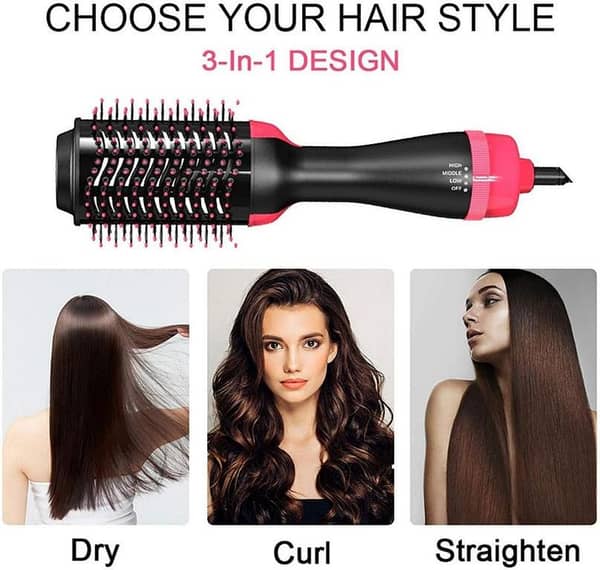 3 in 1 Hot Air Brush Hair Dryer Comb | One Step Hair Dryer & Volumizer | Hair Straightener Curler Brush | Salon Styling Tool for Women