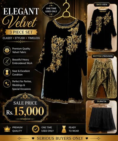 Luxury black  Embroidered 3 Piece Formal Dress – One Time Used Only