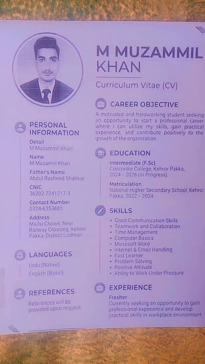 Fsc complete 21 age and I need job