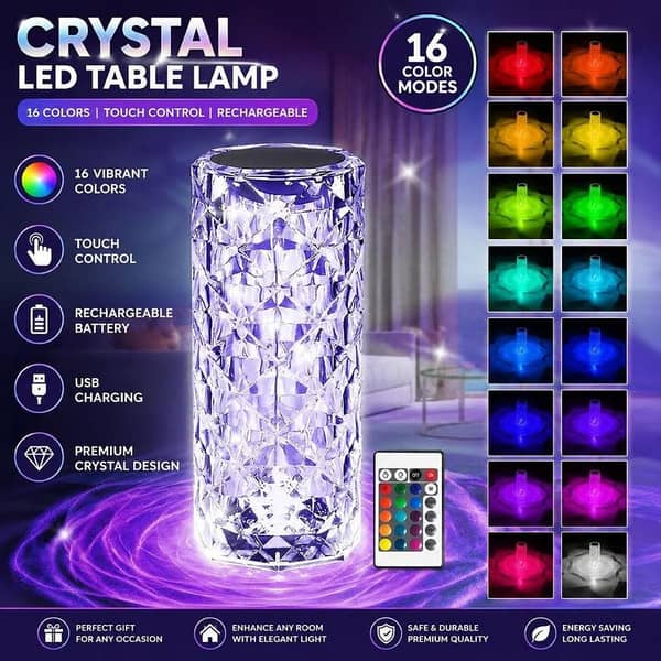 Crystal LED Table Lamp Rechargeable RGB Night Light 16 Colors Touch Control with Remote |USB Charging Touch Control Sensor Lamp, remote control,| Fancy Table Lamps for Home Decoration and Gifts