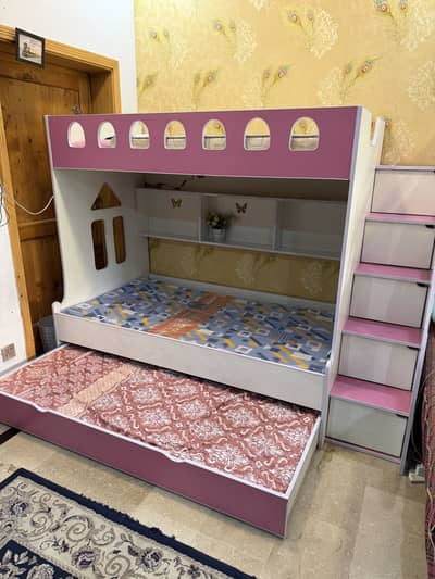Kids Triple Sleeper Bunk Bed with Trundle & Storage Drawers