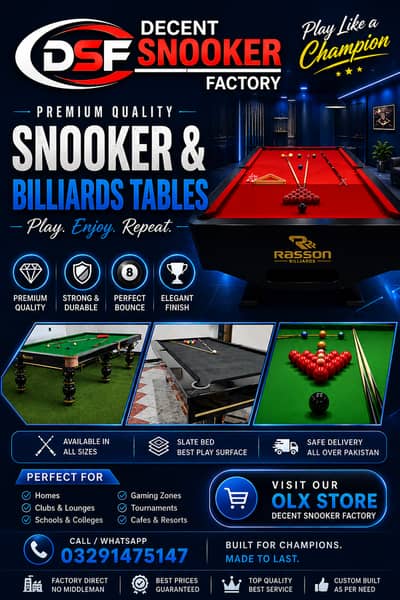 Snooker Table in Pakistan / Billiards / Pool / Snooker table /Factory