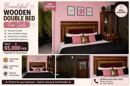  Beautiful Wooden Double Bed for Sale – Good Condition