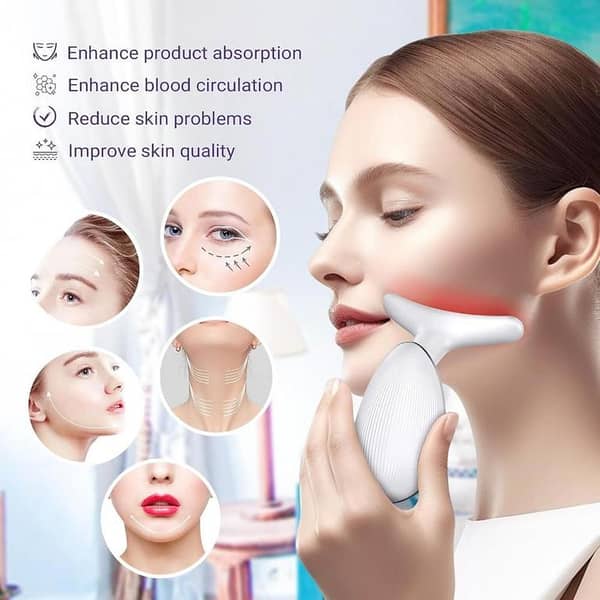 EMS Facial & Neck Lifting Massager - LED Heat Microcurrent Skin Tightening Device for Double Chin & Wrinkles