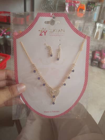 Zayan Gold Plated Blue Stone Necklace Set with Earrings - New