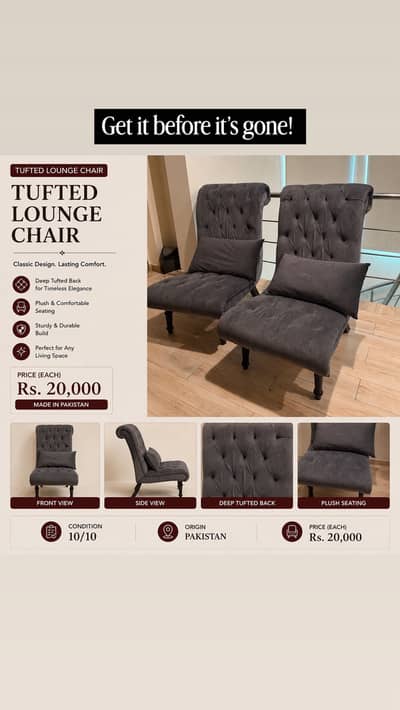 Tufted grey sofa chairs