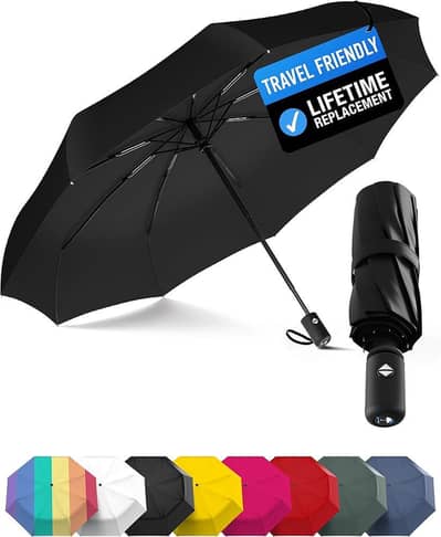compact Weather resistant Grey Black Umbrella