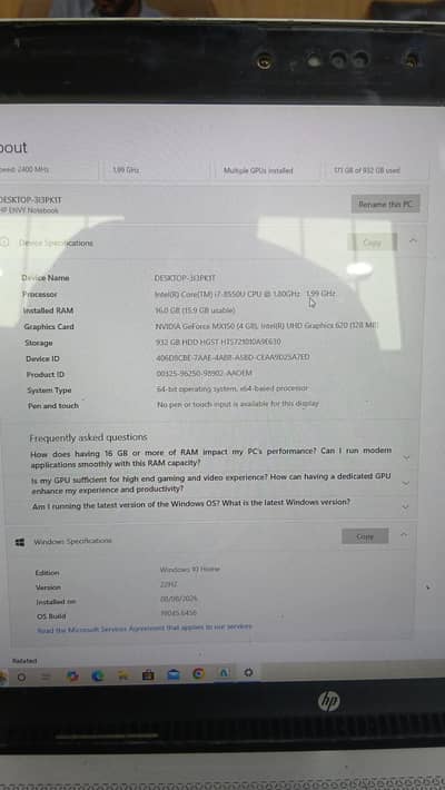 HP Envy i7 8 gen