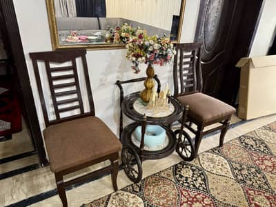 Wooden Tea Trolley + 2 Chairs
