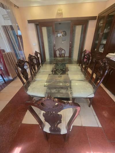 8 Seater Dining Table | Glass Top | Pure Wood | Bahria Town Rawalpindi