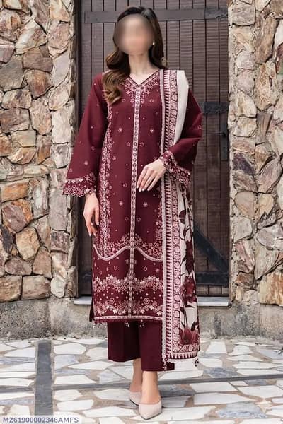 3pcs women unstitched embroidered suite