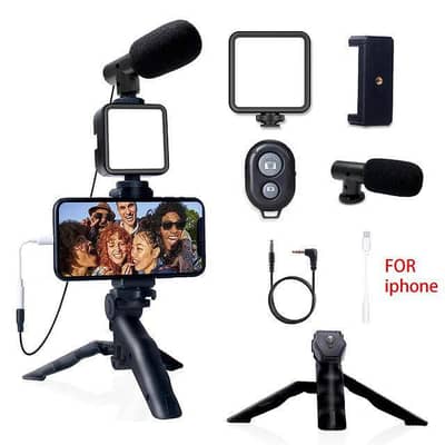 Mobile Vlogging Kit with Microphone, LED Light & Tripod CASH ON DELIVE