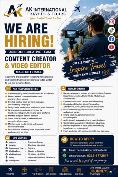  JOB VACANCY – CONTENT CREATOR & VIDEO EDITOR