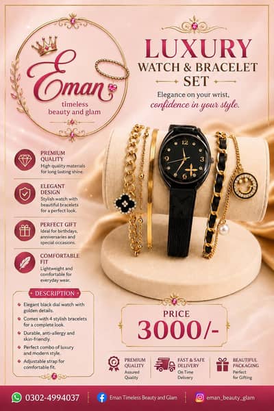 3 Pcs Modern Design Gold Plated Artificial Stones Chain Bracelet