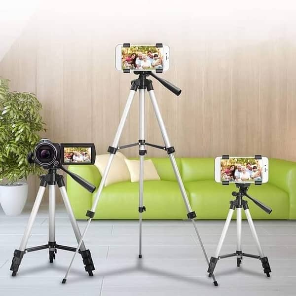 3110 tripod - 3110 tripod stand - tripod 3110 - 3.5 feet tripod stand for mobile aluminum frame lightweight universal selfie stand for vedios maker black & silver with mobile Holder