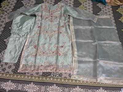 wedding dress . . . pista colour with full okay no fault