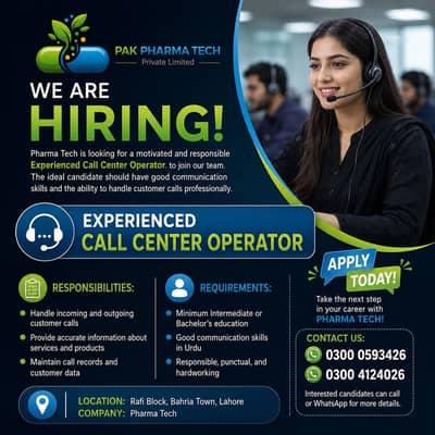 Female Center Agents | CSR Jobs Staff | Jobs in Lahore