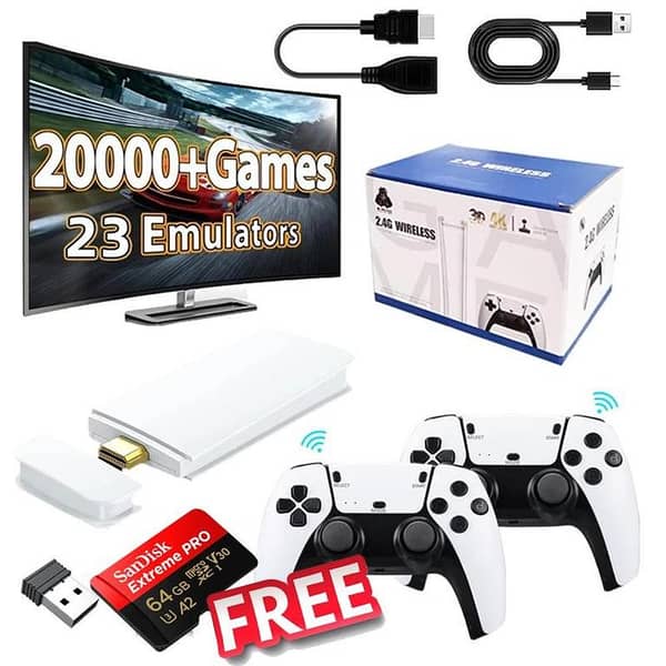 M15 Plus Game Stick 4K, 64 GB 20,000 Plus built in games and Video Game Console Retro Classic Games 2.4G Double Wireless Controller for PS1/GBA/SNES