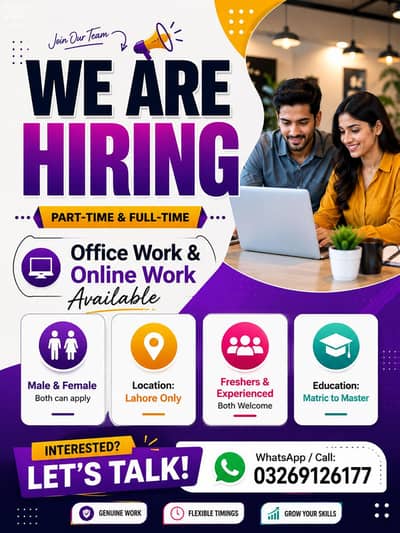 PART TIME AND ONLINE WORK AVAILABLE FOR MALES AND FEMALES