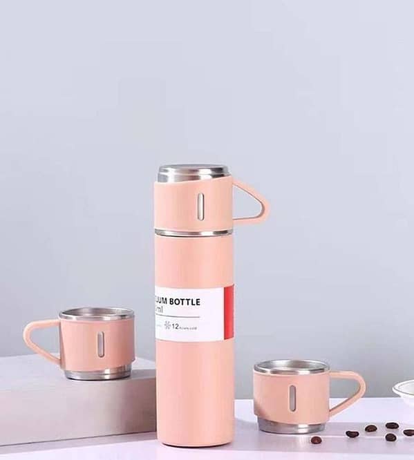 2L Stainless Steel Vacuum Flask Set with 3 Cups | Double Wall Insulated Thermos Bottle | Hot & Cold Water Flask | Premium Gift Set