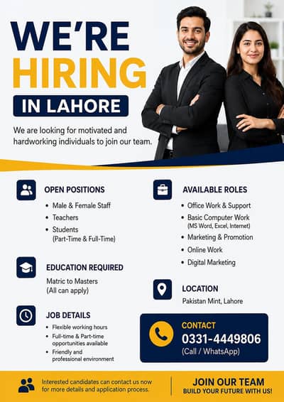 WE ARE HIRING – MULTIPLE POSITIONS IN LAHORE