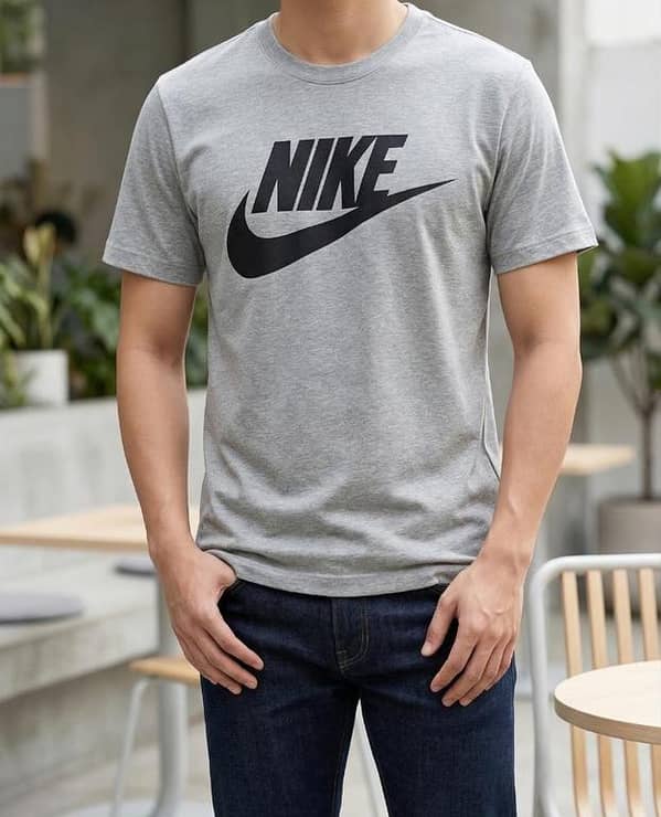 Crisp Cotton Tee | Sleek Gray Nike-Style Swoosh