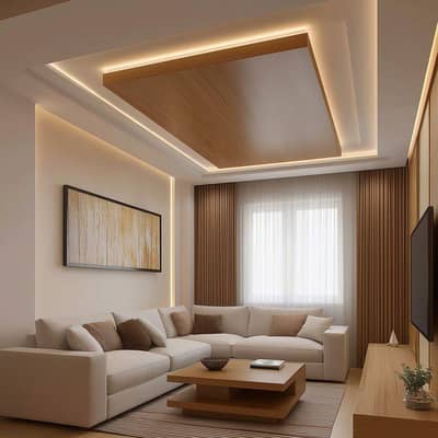 False Ceiling, Wallpaper, Vinyle Wood Flooring, Blinds, Wallpanel etc