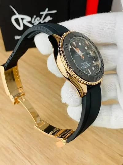 mens Rolex Submariner gold black water resistant watch