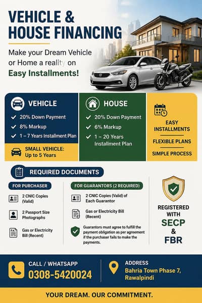 All Types of Vehicles and House on installment plan