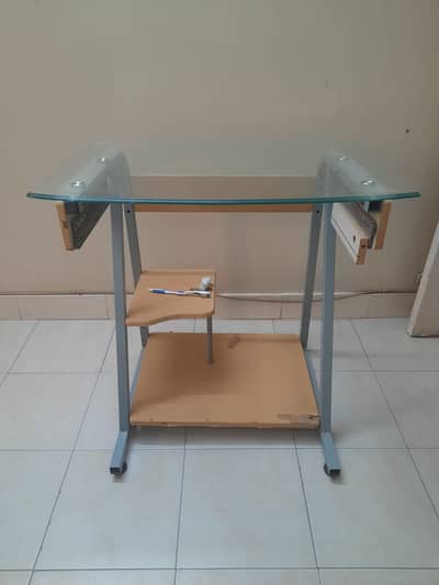 Tempered Glass Top Computer / Study Table (Metal Frame)