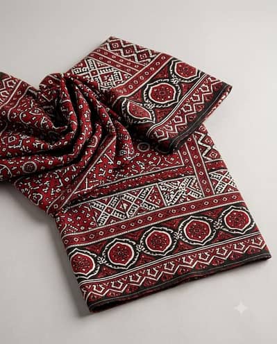 Premium Red & Black Traditional Printed Fabric