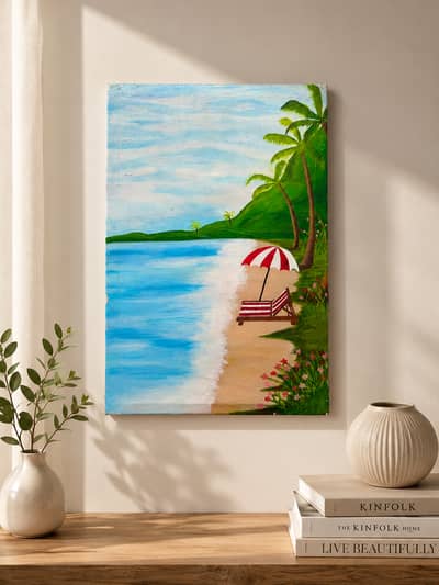 Handmade Acrylic Beach Landscape Painting | Wall Decor
