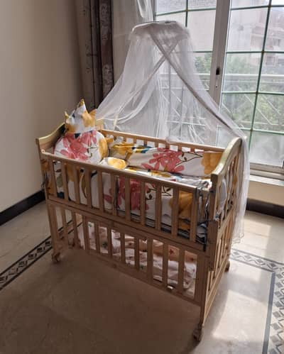 Mom Squad Wooden Baby Cot - Natural Colour