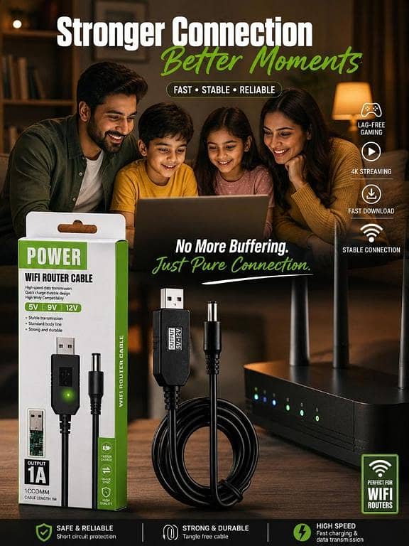 PACK OF 3 PCS WIFI ROUTER CABLE For Power Bank | 5V To 9V/12V DC Step Up USB Converter Cable | High Speed Fast Charging WiFi Router Power Cable for Powerbank, Modem & Mini UPS (1 Meter, Black