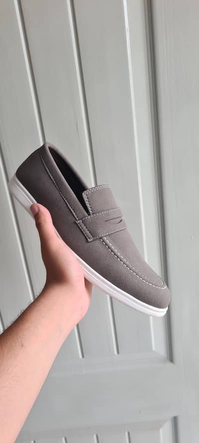 premium grey loafers smart-casual