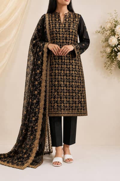 stitch embroidered dress front and back embroidered duppata