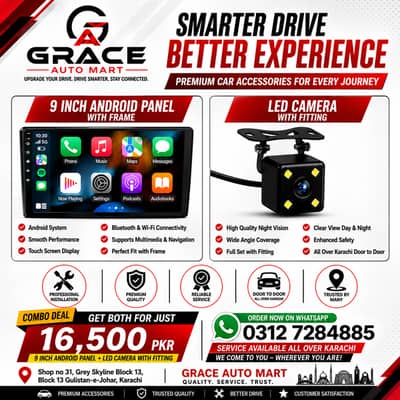 9 Inch Android Panel + LED Reverse Camera with Fitting | Grace Auto