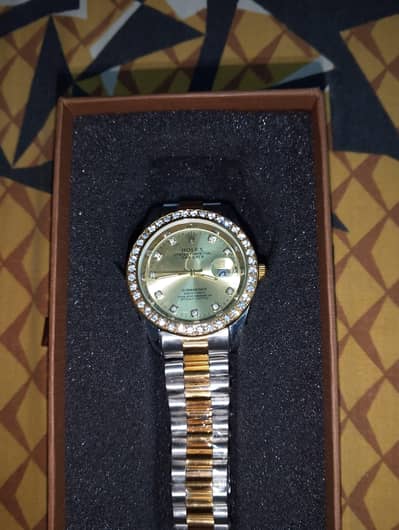 Luxury Two-Tone Gold & Silver Watch with Crystal Bezel