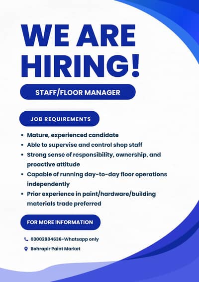 STAFF/ FLOOR MANAGER JOB OFFER