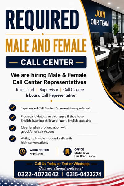 Job in Lahore | Male and Female Required | Inbound Call Center Jobs